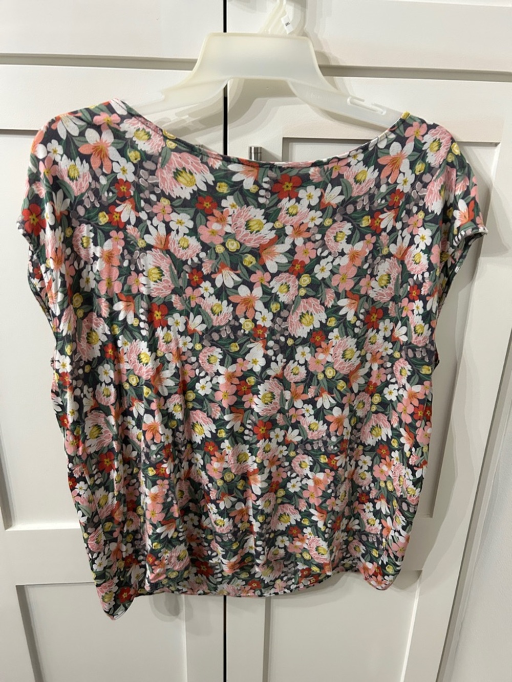 LOFT Floral Cap-Sleeve Blouse in Pink, Green & White - Picture 3 of 3